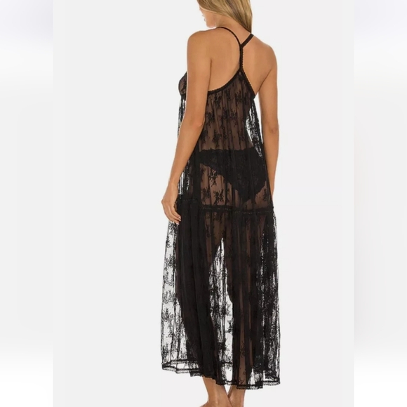 Free People In The Breeze Maxi Slip Floral Lace Button Front Tiered Black Sm NWT - Picture 13 of 14